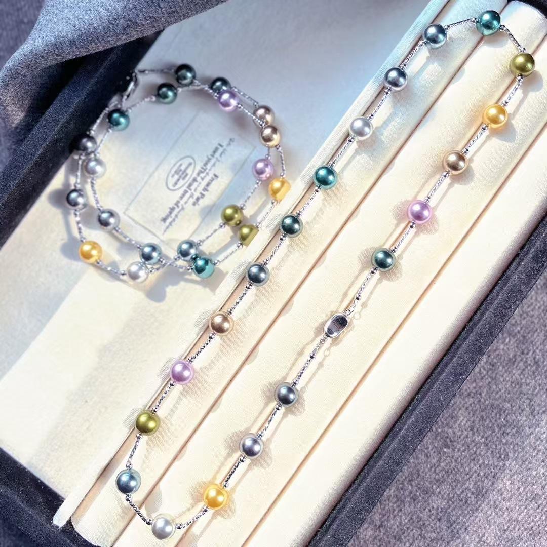 

Vintage High Quality Morandi Mixed Color Candy Faux Crystal Tahitian Pearl Collarbone Chain Necklace