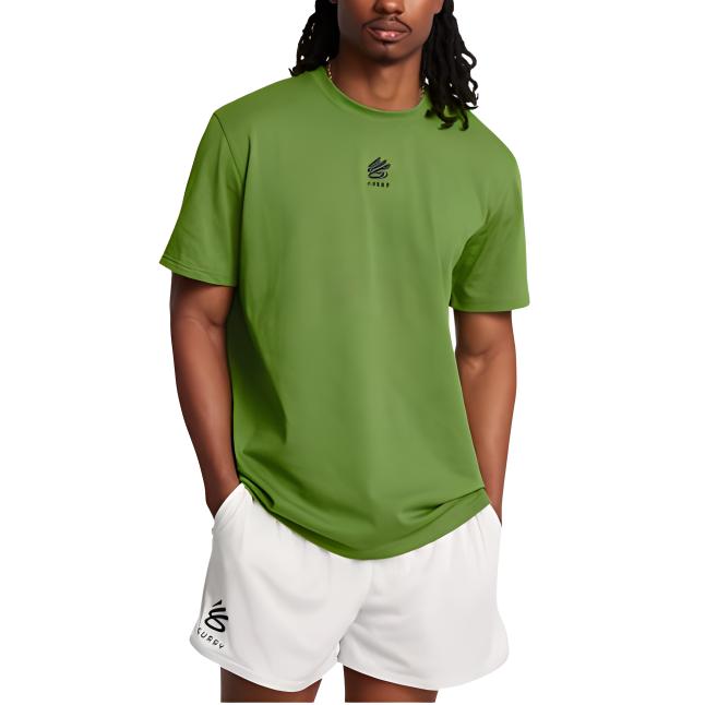 Under Armour Curry Series Logo Solid Color Crew Neck Short Sleeve T-Shirt Men Tops Olive-Green 1387107-306
