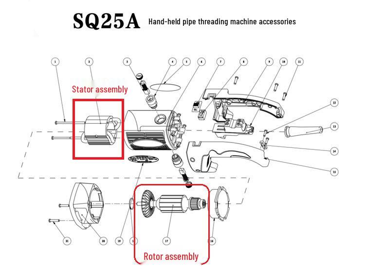 Piese Motor Mașină de Filetat Tiger Ace 2": Ansamblu Stator & Rotor 25A SQ30-2B2C