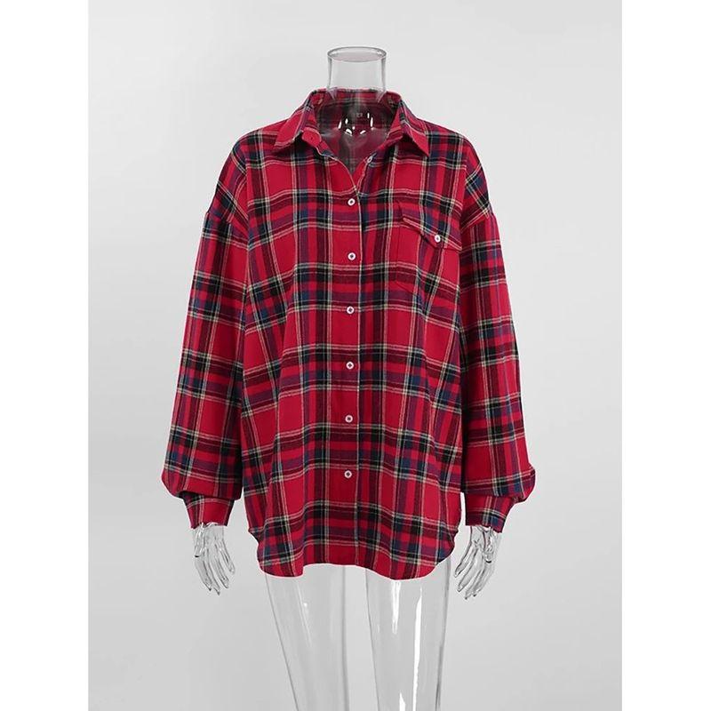 

Versatile Checked Button down Shirt All-Match Plaid Buckle Lapel Shirts Gingham S