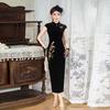 Embroidery black velvet sleeveless national style new Chinese Suzhou long autumn cheongsam improved young women's high sense