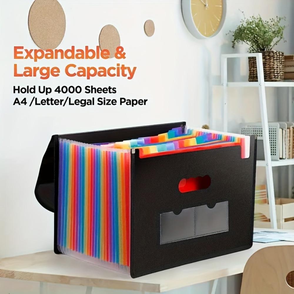 Pockets File Folder Accordion File Organizer/Portable Expandable Plastic Filing Box,Paper/Document/ with Colored Tabs