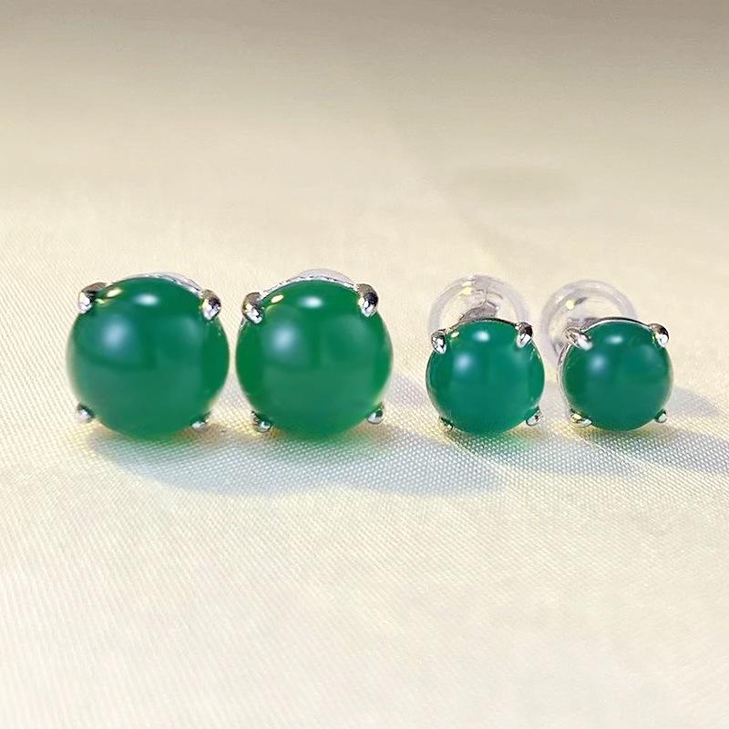 

Zhuo Zhifan 2023 Vintage S925 Silver 6mm Green Chalcedony Stud Earrings 925 Silver