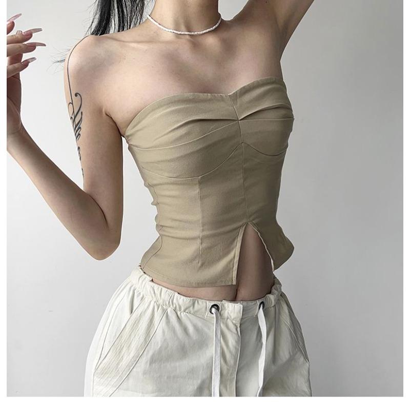 Cooles Würziges High Street Girl Slim Inneres Revers Tube Top für Damen Mode mit Stilvollem Design Top