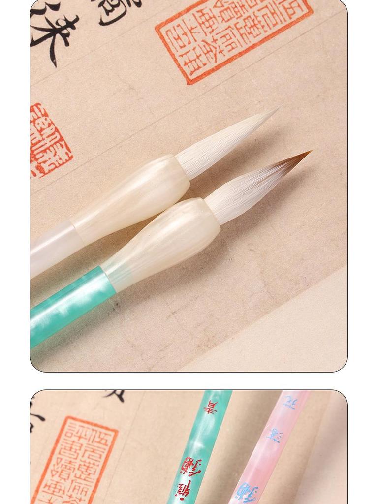 Pincel de Caligrafía Zou Wenguang con Jade Verde y Pelo de Cabra Mango Acrílico para Pintura China – Grado Profesional Principiante.