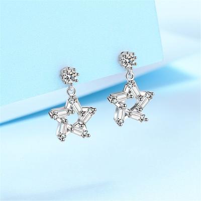 S925 Sterling Silver Moissanite Drop Earrings Women 'S Korean Style Five -Pointed Star Special Temperament Elegant Jewelry