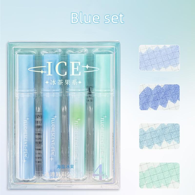 4pcs Ice Lipstick Highlighter Pens Set Oblique Brush Tip Fluorescent Color Markers Liner for Drawing & Painting A7626