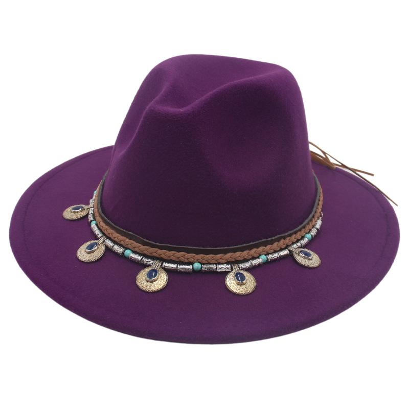 Flowing Beads Imitation Gemstone Tibetan Style Top Hat Jazz Dance Men'S And Women'S Big Eaves Hat