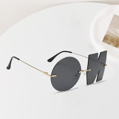 Decorative Glasses NO Shape Lens Individual Letter Sunglasses Photo Prop Rimless Anti-UV Color Flash Mirror Reflection Outdoor Travel Beach Sunglasses