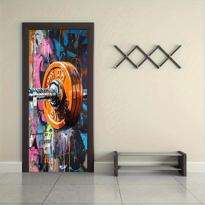 2pcs of This Creative Graffiti Style Barbell Wall Sticker Is Suitable for Decorating Spaces Such As Gyms, Home Exercise Areas, a
