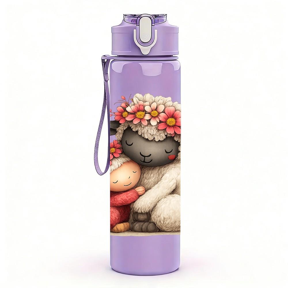 1PC Flower Crown Sheep Cartoon 750ml Color Plastic Sports Water Bottle Leakproof Flip Straw Suitable for Sports Office Home Use