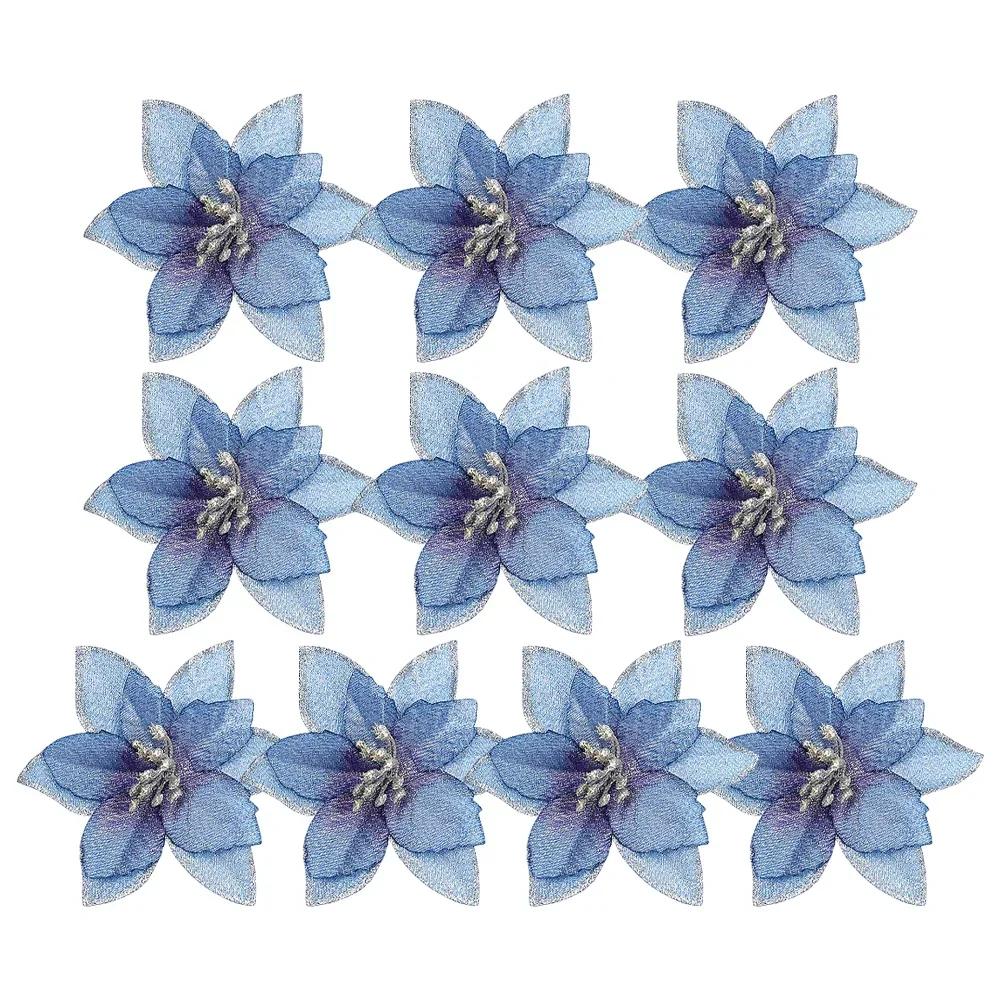 50/10PCS Red Gold Glitter Christmas Flowers Artificial Fake Flower Florals Garland Xmas Tree New Year Party Ornaments Home Decor