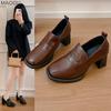 Vintage High Heel Mary Jane Shoes Women's Chunky Heel Loafers Black British Style Platform Square Toe Leather Shoes Brown Size35