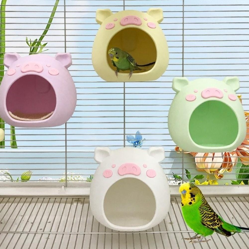 Cartoon Bird Breeding Nest Pig Shape Plastic Pet Habitat Bite Resistant Wear-resistant Hanging Hamster House Birdcage