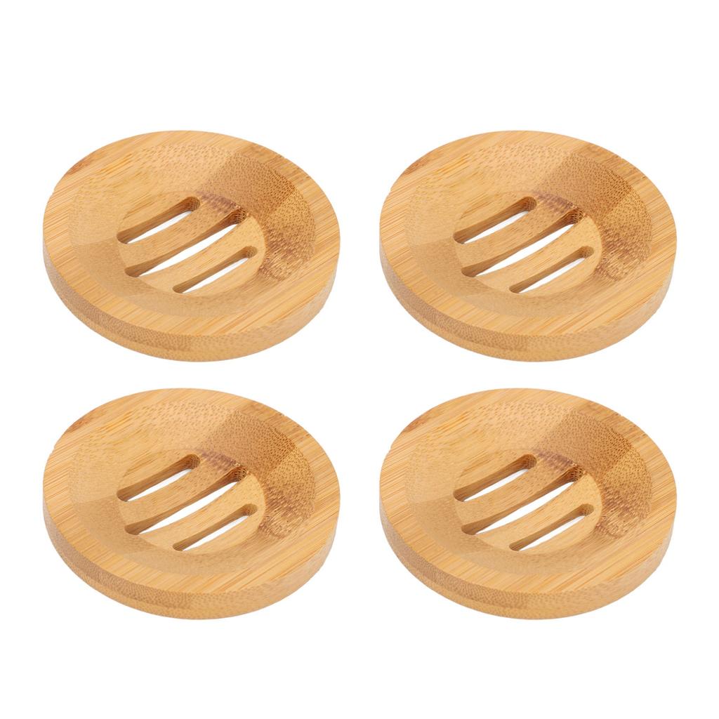 4Pcs Bamboo Soap Rack Drainable Easy to Clean Bathroom Kitchen Soap Holder Dia 8cm