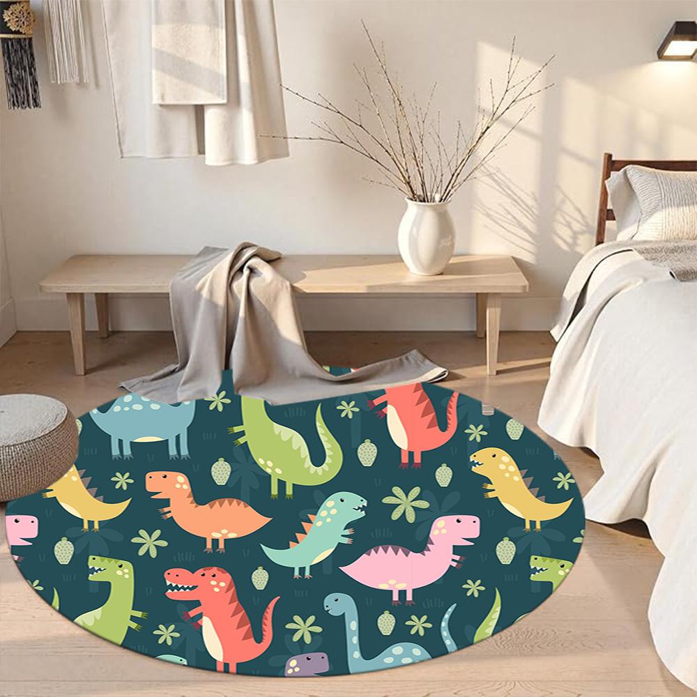Runder Dinosaurier-Teppich Design für Wohnzimmer Schlafzimmer Eingangsbereiche Spielzimmer Rutschfester Runder Teppich Büro Heimdeko Perfekte Geburtstags-Weihnachtsgeschenkidee