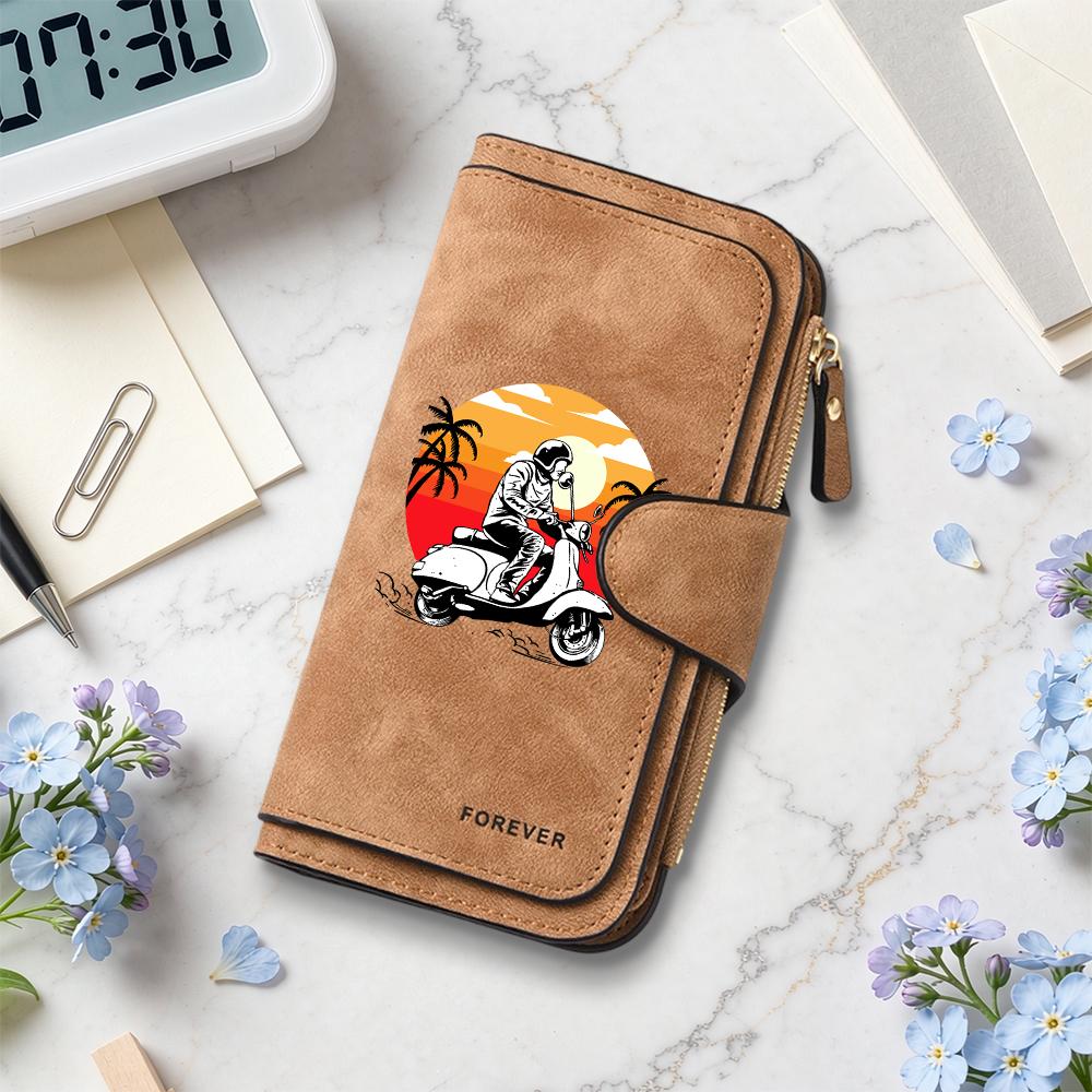 Stylish Scooter Pattern Long Wallet Fashionable Retro Portable Forever Card Holder