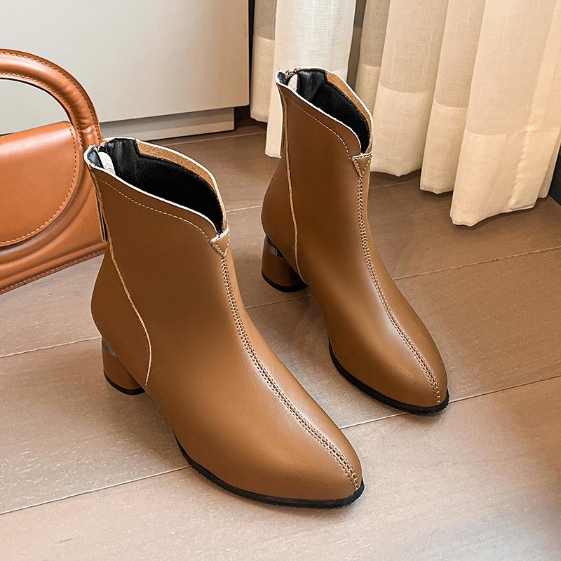 

2025 Трендовые женские ботинки на высоком каблуке с острым носком, зимние фирменные элегантные офисные туфли «Челси», для ходьбы по снегу, женские ботинки 35