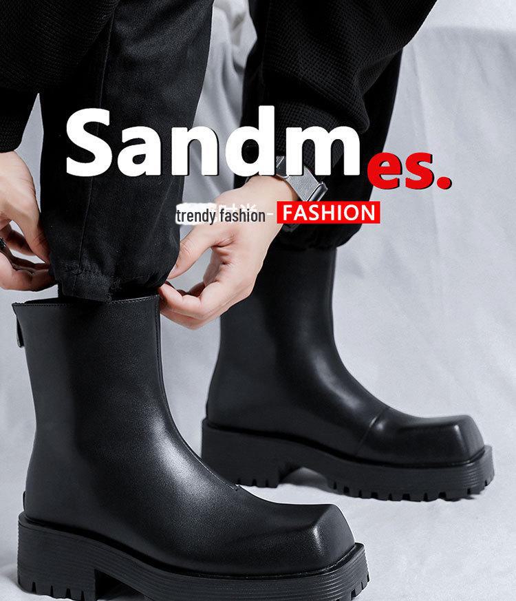 Pánské podzimní kotníkové boty s hranatou špičkou, vysokým svrškem, silnou podrážkou a zadním zipem 8118-R