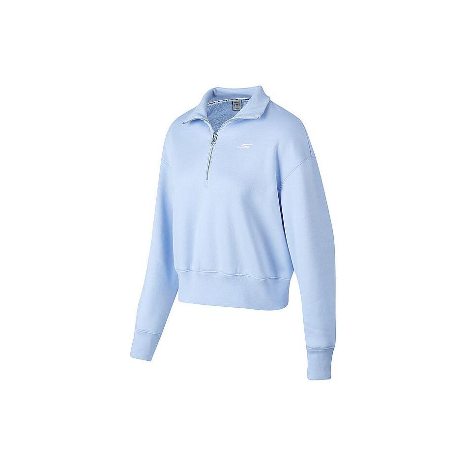 Skechers Solid Color Polo Neck Knitted Pullover Sweatshirt Women sweatshirt Light-Blue P423W139-02P8 XXL