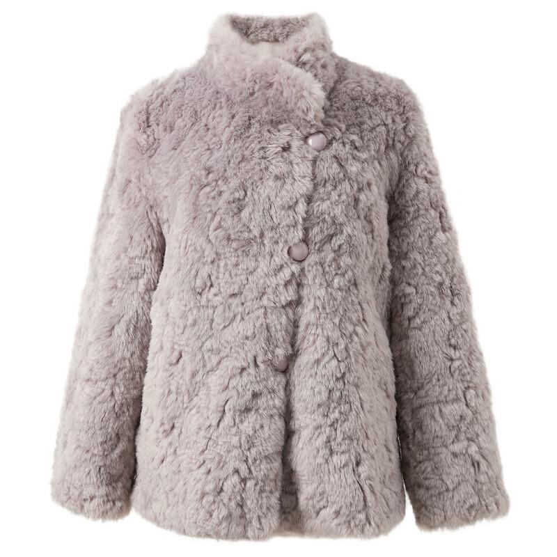 Sancai 2025 Winter Eco-Fur Stand Collar Coat