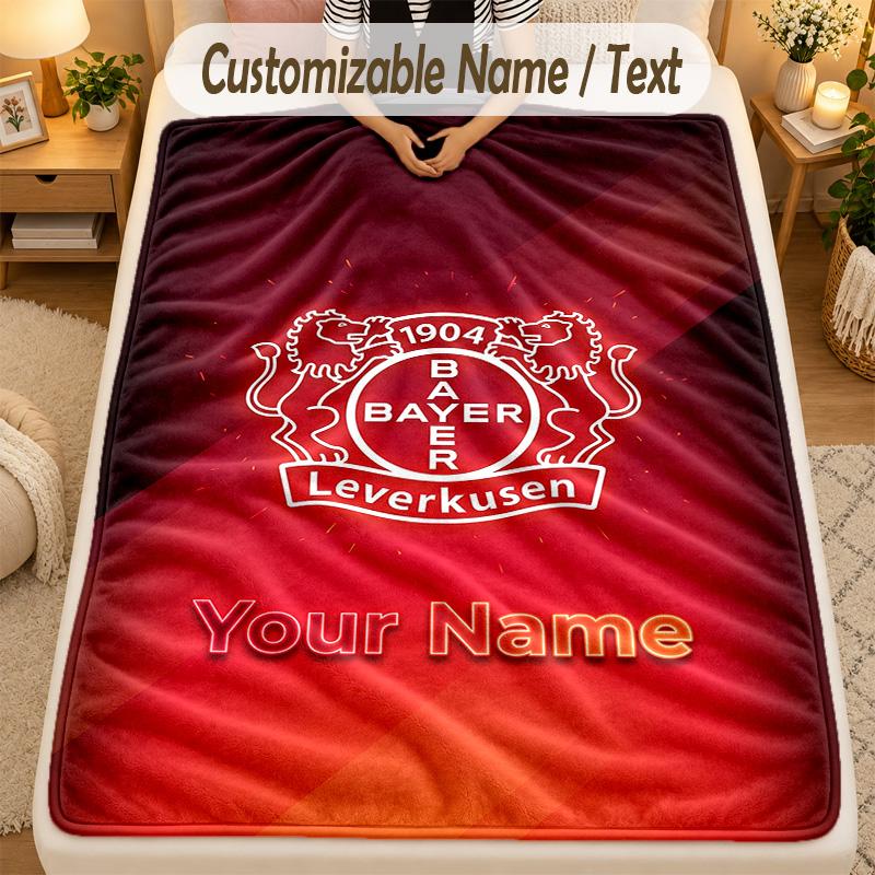 Flannel BlanketBayer Leverkusen Football Custom Name Text Personalized Soft Warm Throw Blanket Home Decor Gift