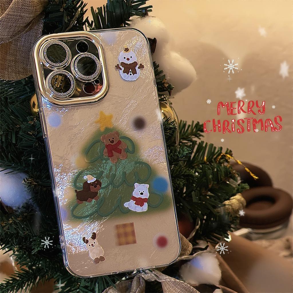 Applicable To Apple 16 Mobile Phone Case 17promax Snowman Christmas Tree Iphone14 Autumn and Winter Cartoon 13 Lens Film Hard