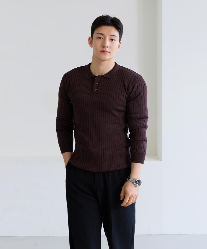 HECKCOOLNAM Muscle Fit Long Sleeve Ribbed Collar Knit For Men That Makes Shoulders Look Broad