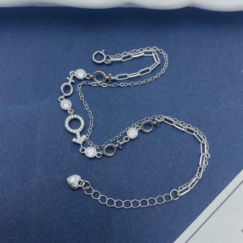 S925 Sterling Silver Cross & Circle Double Layer Bracelet – Elegant, Versatile, Light Luxury Fashion.