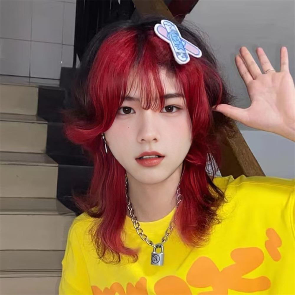 Heat Resistant Mullet Head Wigs with Bangs Synthetic Anime Men Wigs Long Cosplay Wig Party