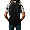 Women's Casual Patchwork Sleeve Printed Polo Shirt Button Down Collar Short Sleeve Top for Everyday Wear