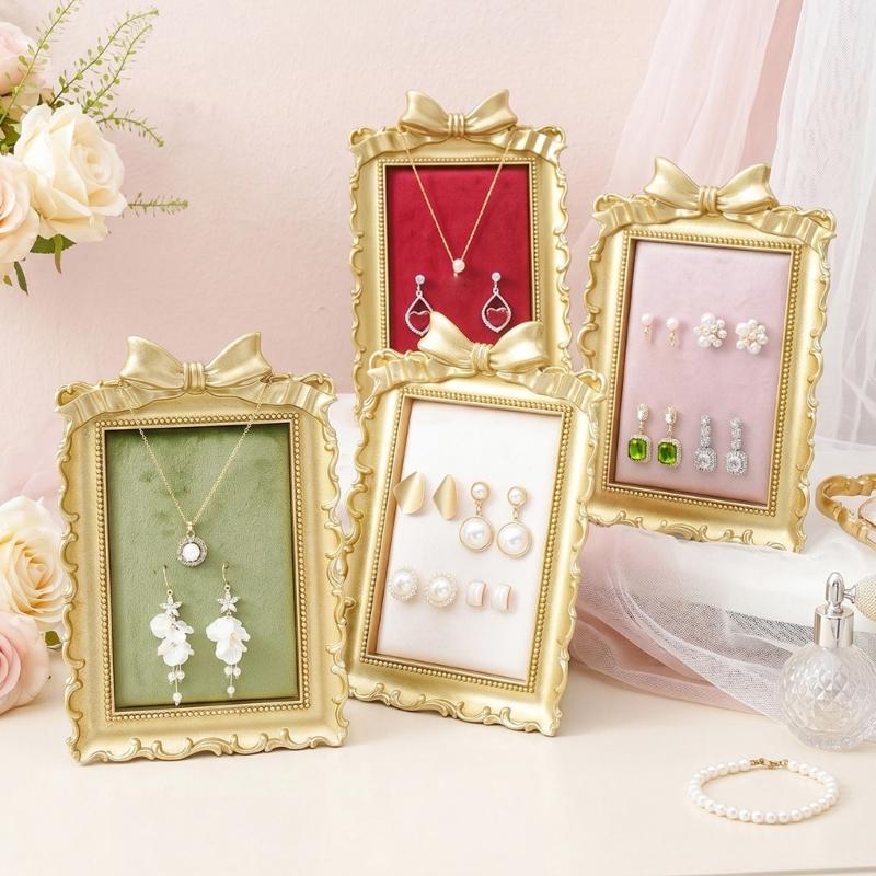 Tabletop Jewelry Display Stand with Soft Lined Panel and Frame for Necklaces Earrings Rings, Home Organization