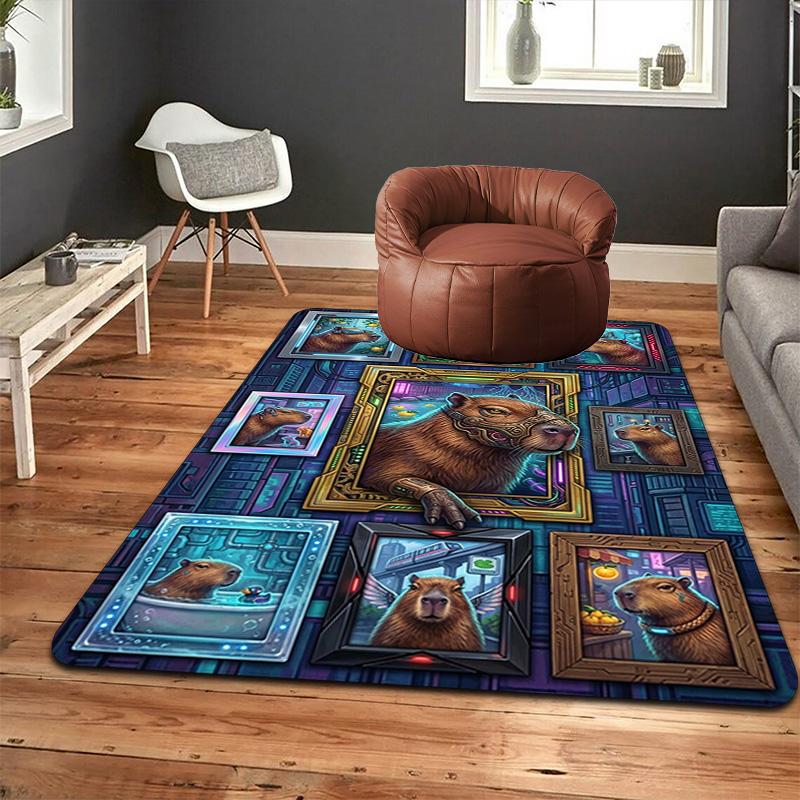 Cybernetic Capybara Collection Pattern Rug Floor Mat for Living Room or Bedroom Soft and Comfortable Carpet a Gift for Birthday and Holiday.