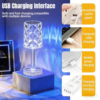 Luce Proiettore Rosa a LED 3/Colori RGB Spina USB Regolabile Atmosfera Romantica Diamante Decorazione Camera da Letto Scrivania Luce Notturna