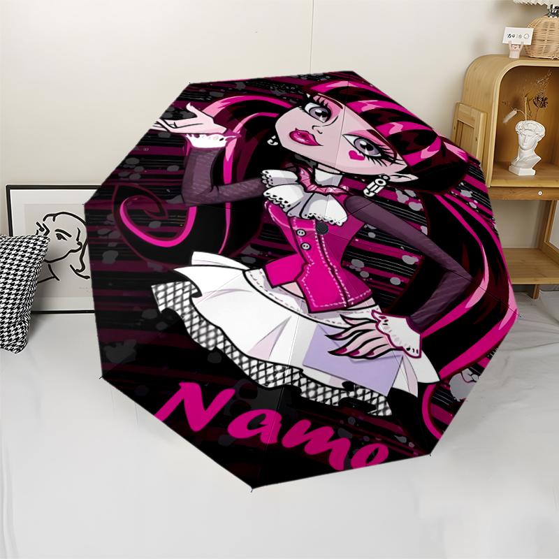 Custom Name Monster High Theme Automatic Umbrella, Lightweight & Portable, 8 Rib, Perfect for Outdoor Travel, Birthdays, Christmas, Gifts.