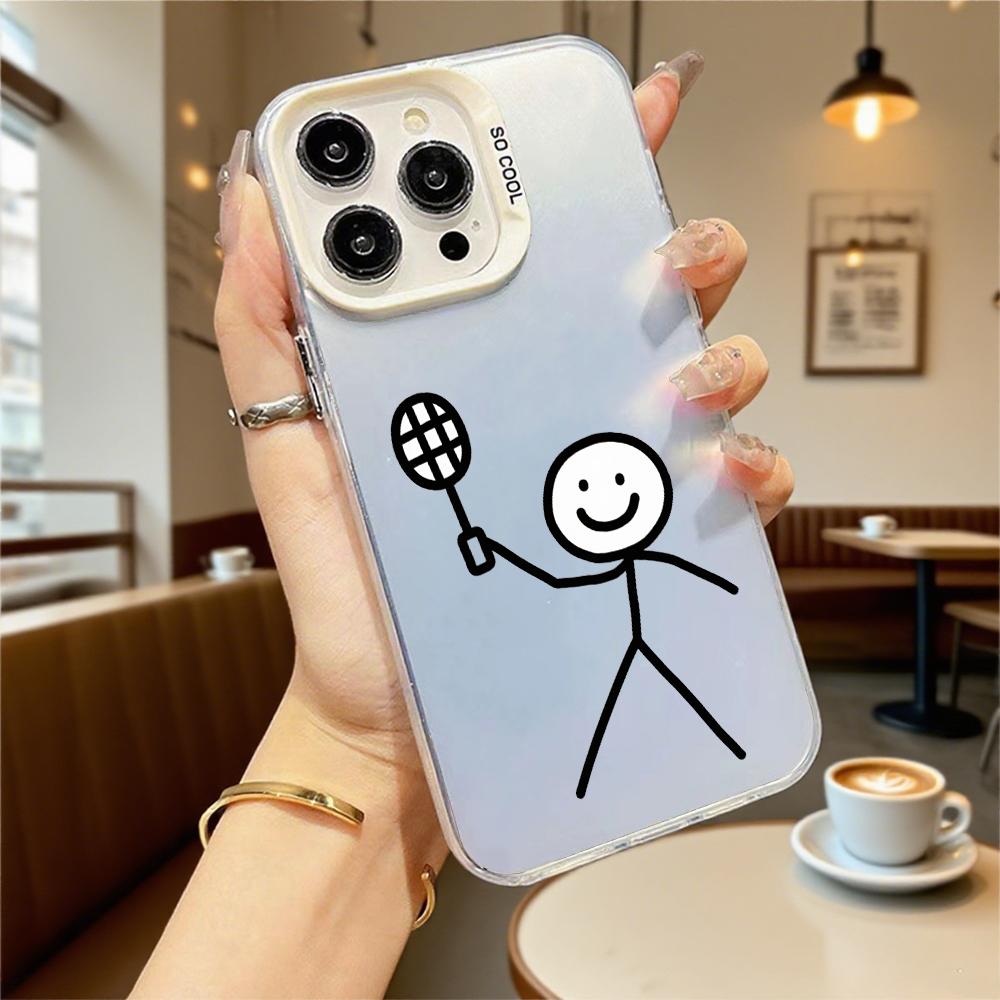 Stick Figure with Racket Phone Case for Iphone 16 15 14 13 12 11 Pro Max Mini Shockproof Anti-Scratch Protective Hard Cover
