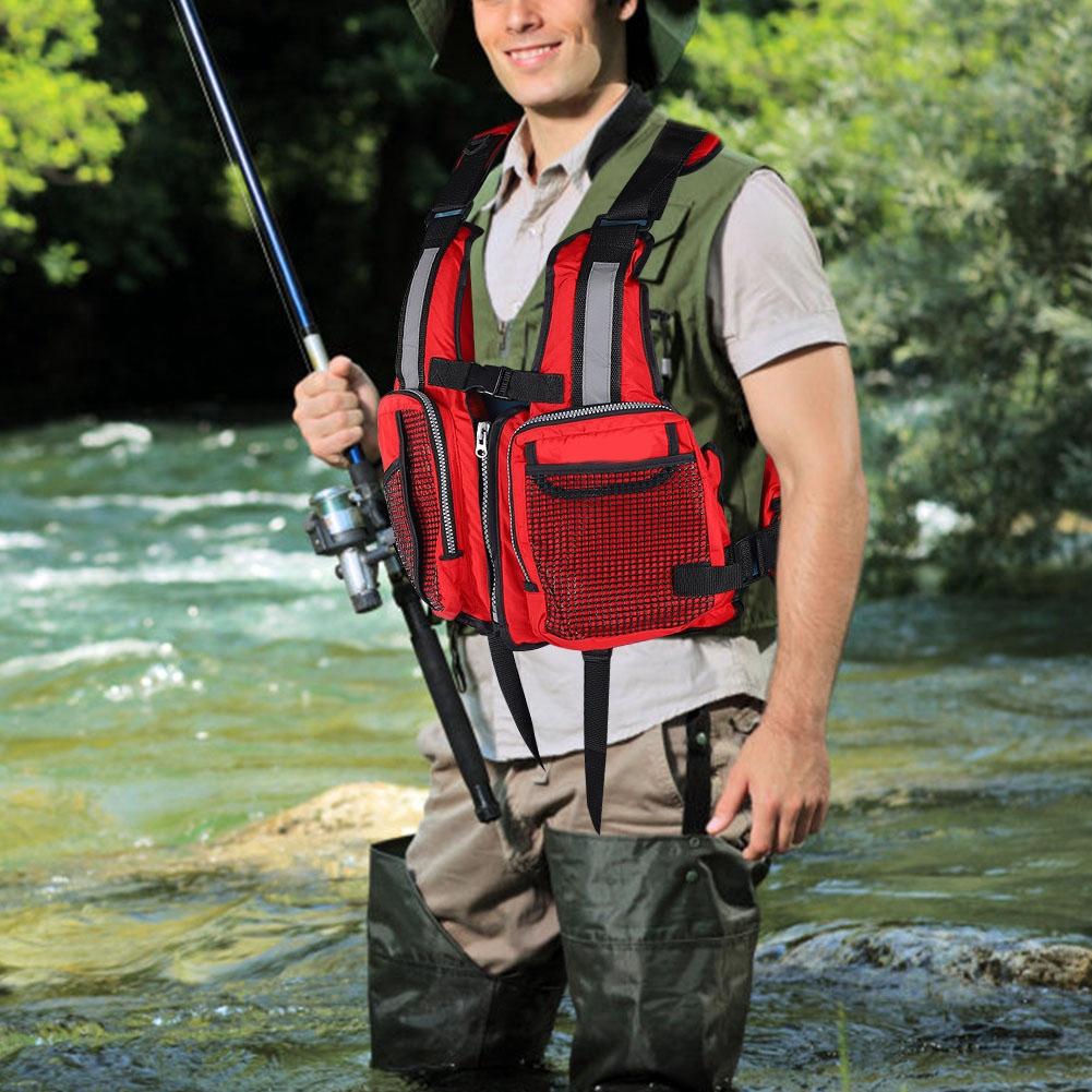 Portable Adult Floating Vest Fishing Waistcoat Multi Pocket Life Jacket Accessory(red )