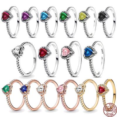 Anello in Argento Sterling 925, Anello con Cristallo Rosso a Forma di Cuore Adatto a Donne Affascinanti come Accessorio, Regali Gioielli Fai da Te