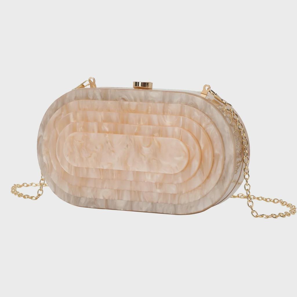 Vintage Shell-Shaped Acrylic Evening Bag with Chain - Trendy Marble Design for Women