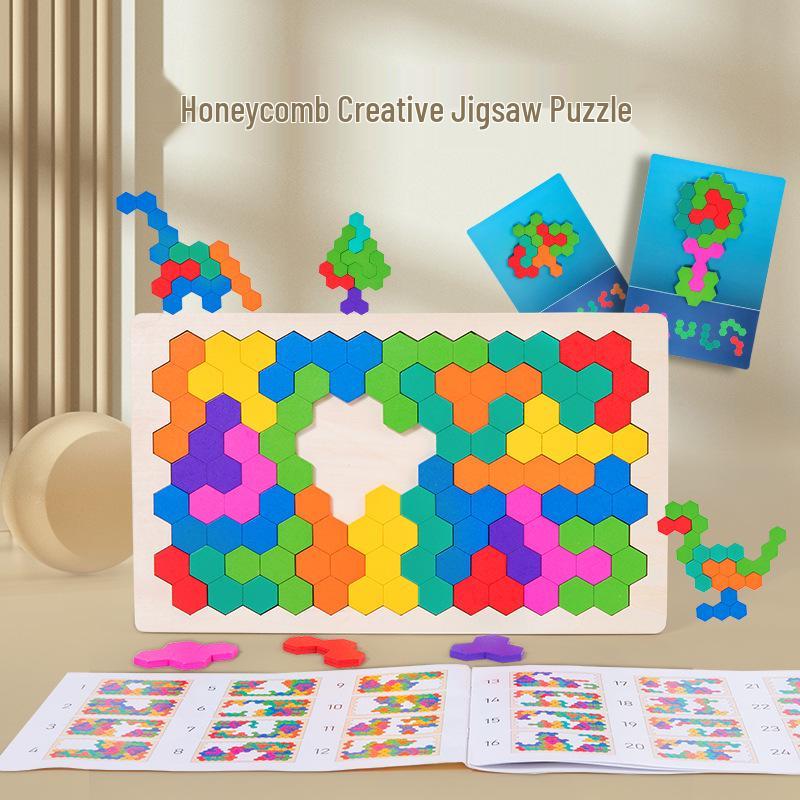 

Wooden Honeycomb Jigsaw Puzzle: Interactive Educational Toy for Children