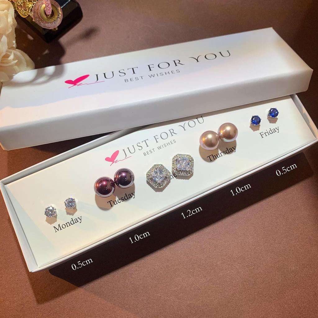 Zirkon Blume & Perle Herz Ohrstecker Set für Damen