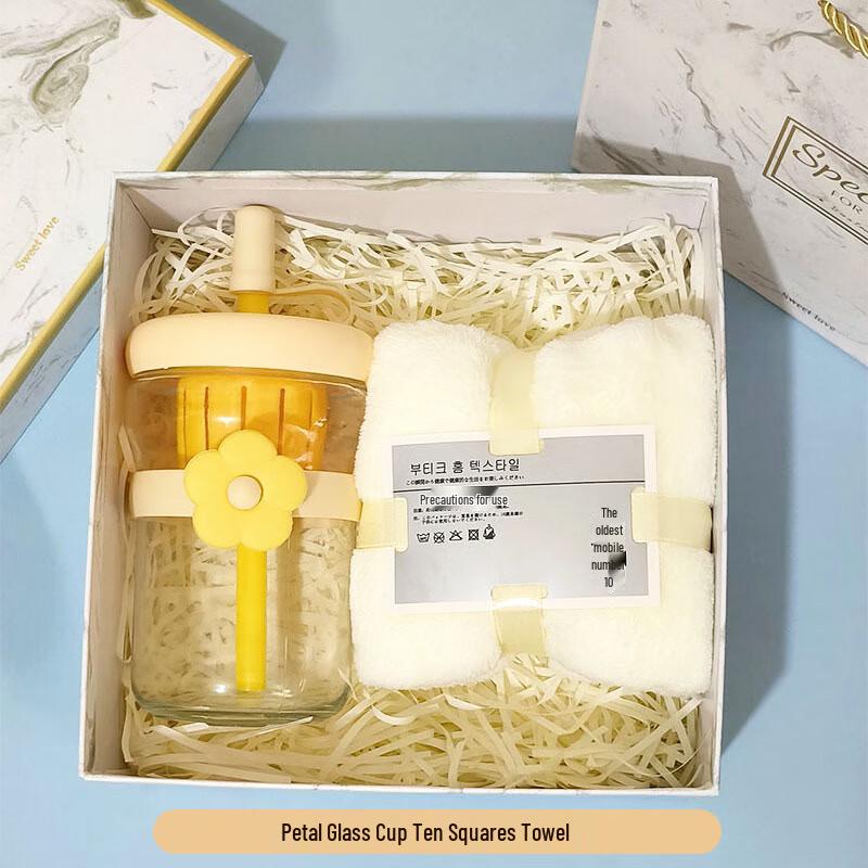 Petal Glass Cup and Towel Gift Set 02