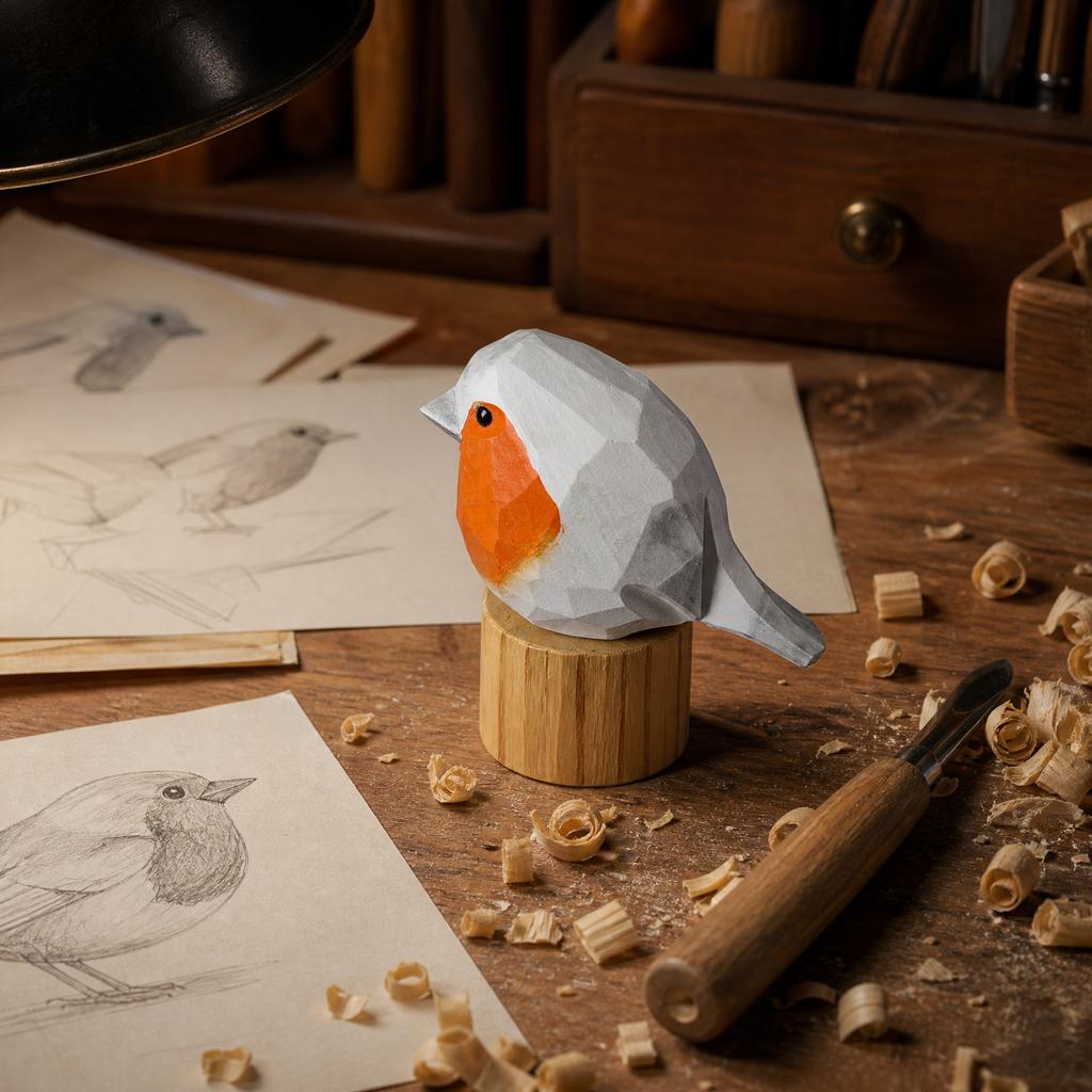 Wooden Bird Figurine Decorative Sculpture Handcrafted Wooden Animal Ornament for Office Living Room Desk Shelf Display