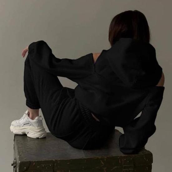 Women's 2 Piece Tracksuit Long Sleeve Crop Pullover Hoodie Sweatshirt Jogging Pants Set Autumn Casual Athletic Outfit