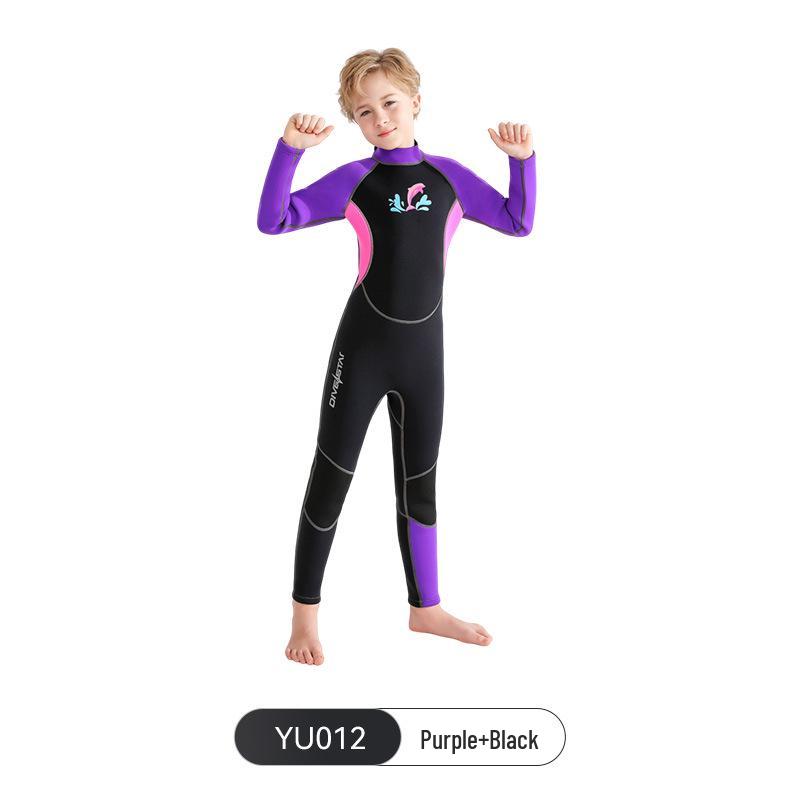 Traje de neopreno completo para niños de 3 mm: Protección contra el frío y las medusas, Calidez, para Buceo Libre, Snorkel, Surf, Natación; Mangas largas y pantalones