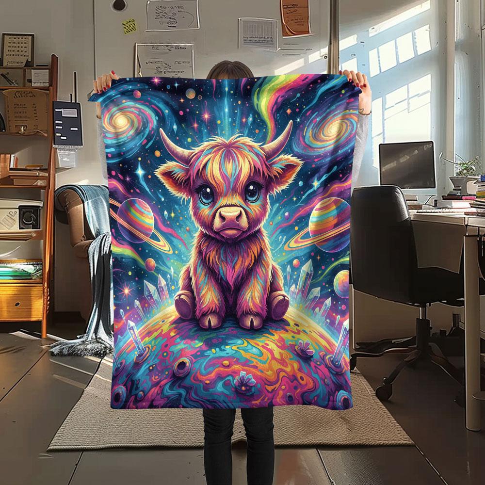 1Pc Planet Animals Print Flannel Blanket, High quality Comfortable for All Seasons, Home Decor, Warmth and Comfort, Perfect for Christmas Gifts