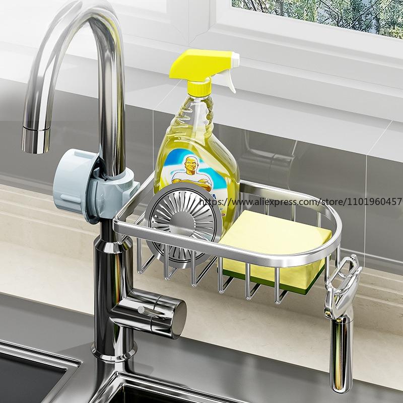 Kitchen Storage Rack Faucet Shelf Gold Non-punching Space Aluminum Pool Sponge Rag Drain Hanging Basket