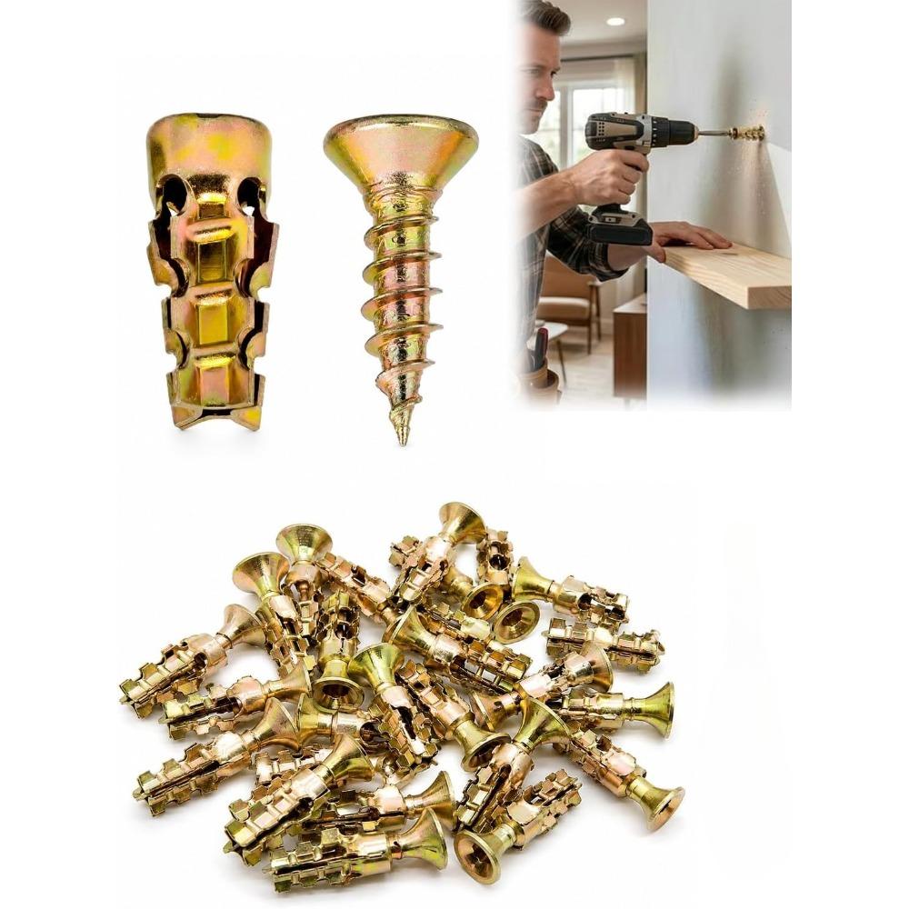 Hinge Repair Screw & Expansion Anchor, 6×14mm Short Expansion Screw Set for Cabinet Hinges, Wardrobe Doors, Wood Board, Tile and Furniture Repair (50)