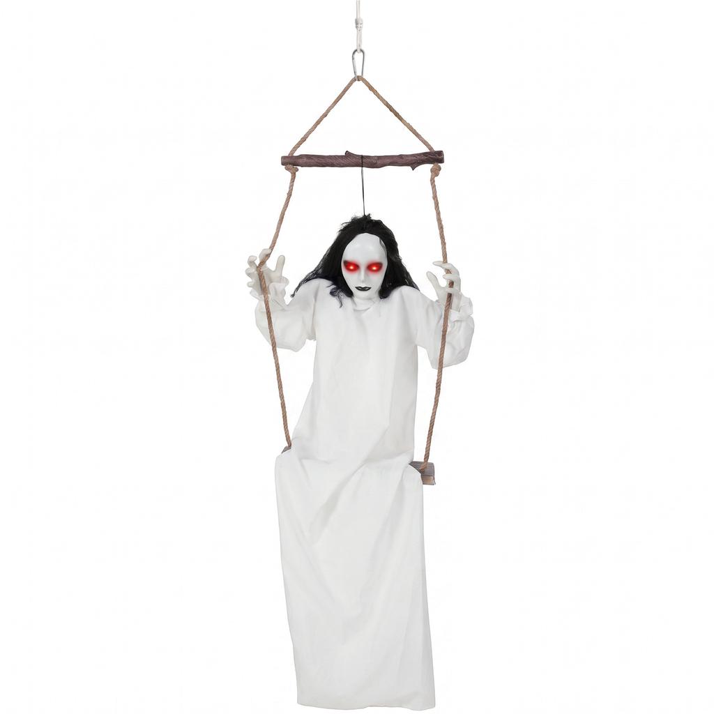 170cm Animated Hanging Swing Ghost Halloween Decoration, Sound Touch Activated Ghost Halloween Animatronic
