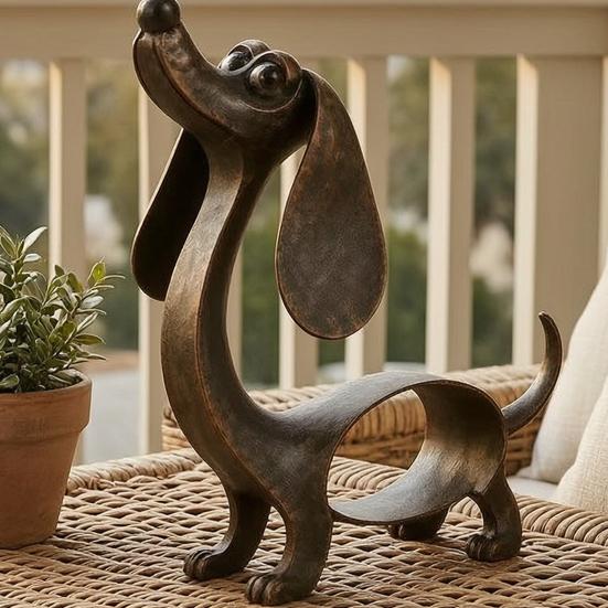 Geschenkidee für Hundeliebhaber, Vintage-Eisen-Dackel-Figur, Niedliche Welpen-Skulptur, Künstlerische Metall-Tierstatue für den Garten oder den Innenbereich, Tischdekoration